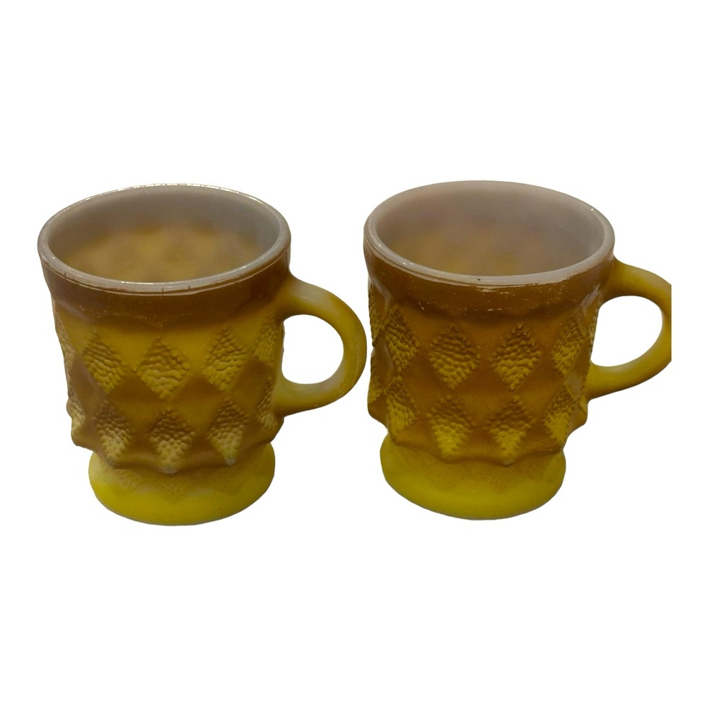 Fire King Anchor Hocking Kimberly Glass Coffee Mug Mid Century Modern Yellow x 2